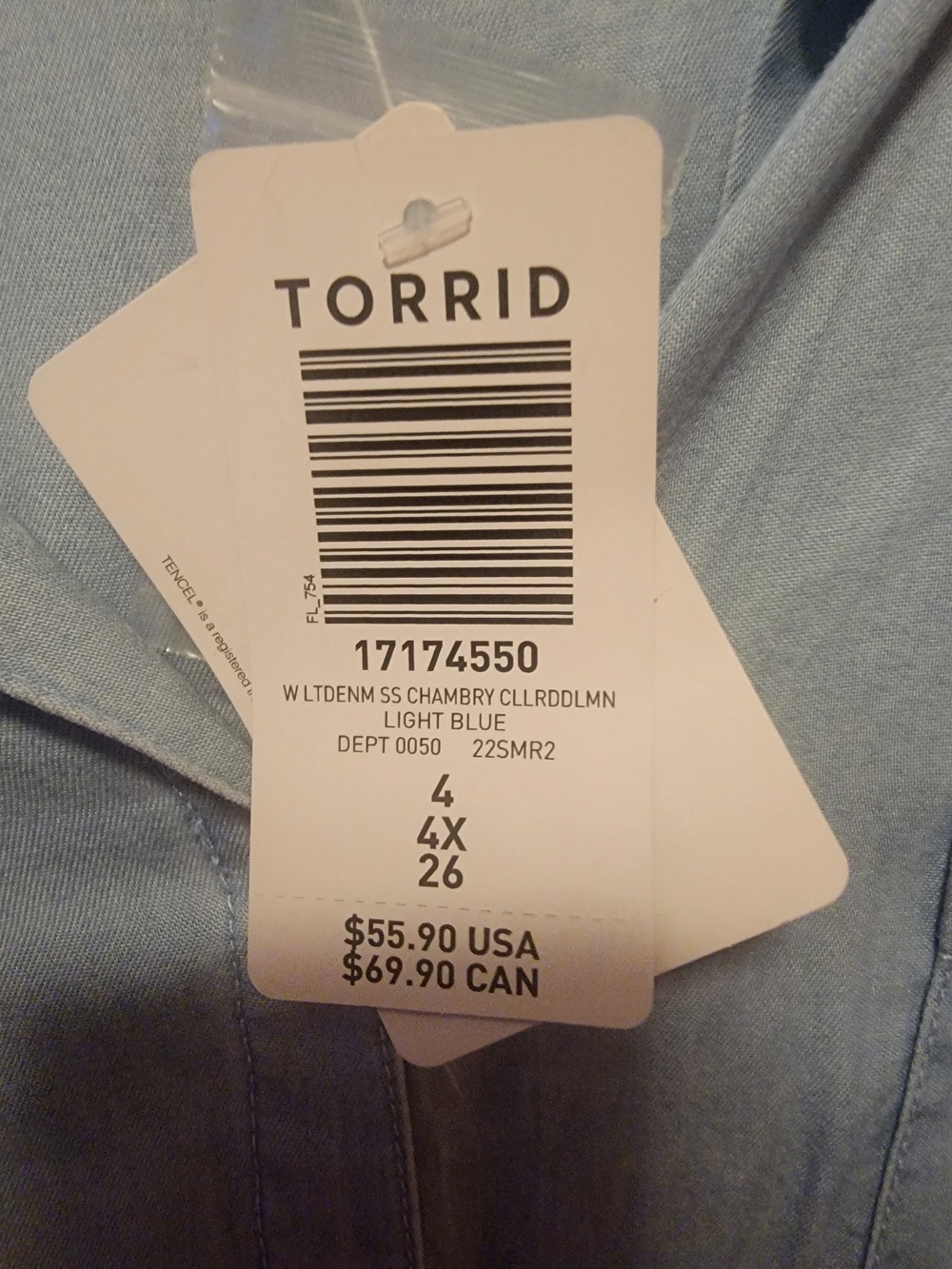 torrid Light Blue Button-Front Women's Shirt with Chest Pockets - Picture 2 of 2